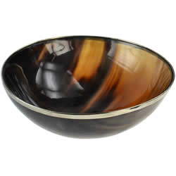 Real horn bowl with metal rim - Size Large (8