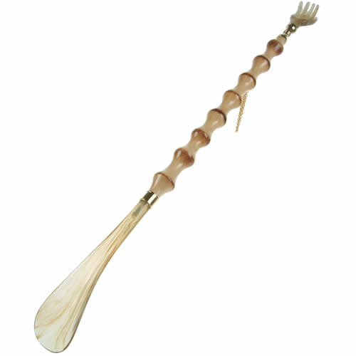 Wooden Shoe Horn with Backscratcher - Light wood